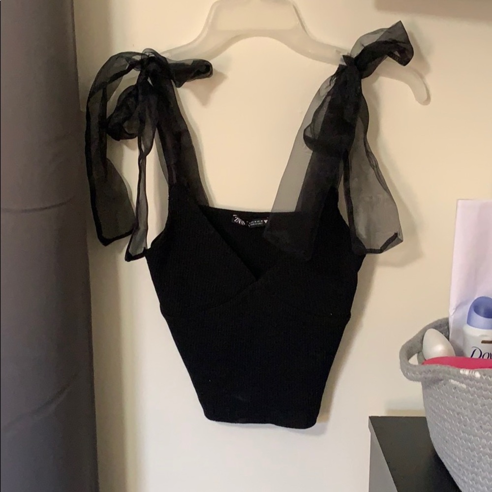 Zara Ribbed Bow tie Crop Top